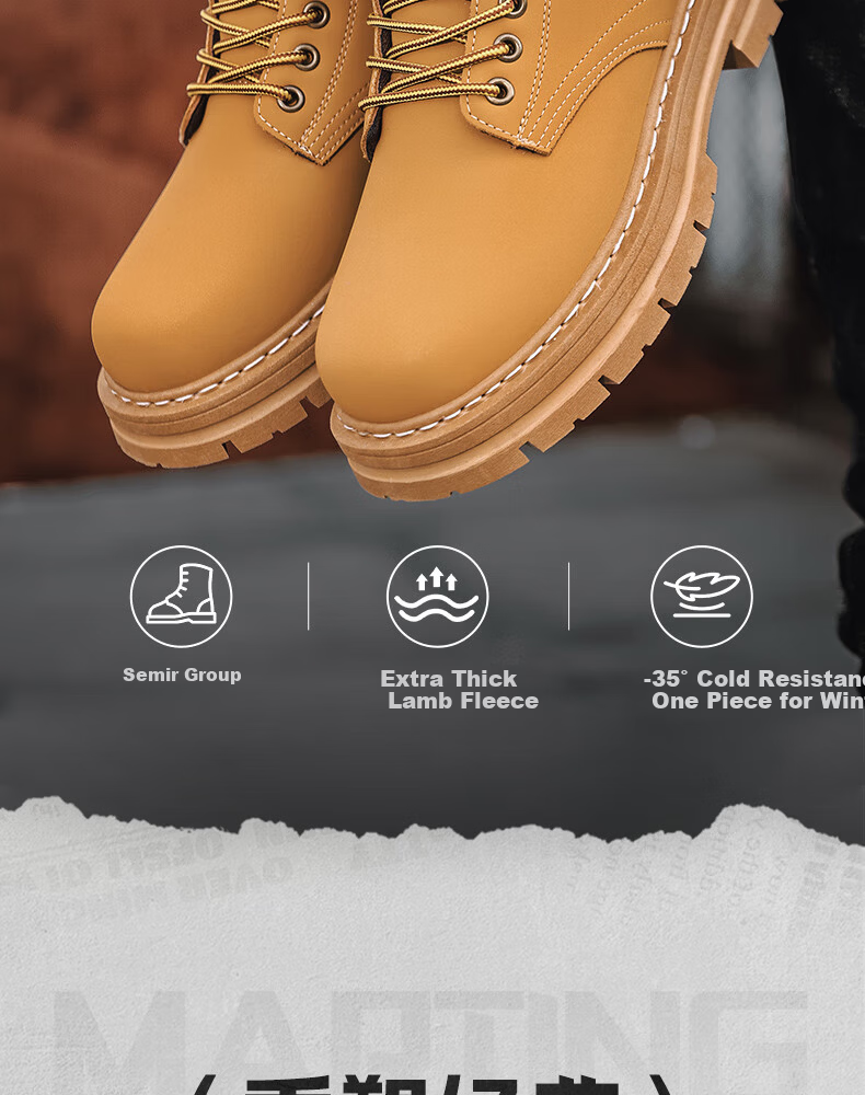 Warrior Official Men's Martin Boots 2026 Spring Summer High-top Fleece-lined Warm Boots Men Camel (Fleece-lined) Size 42 4