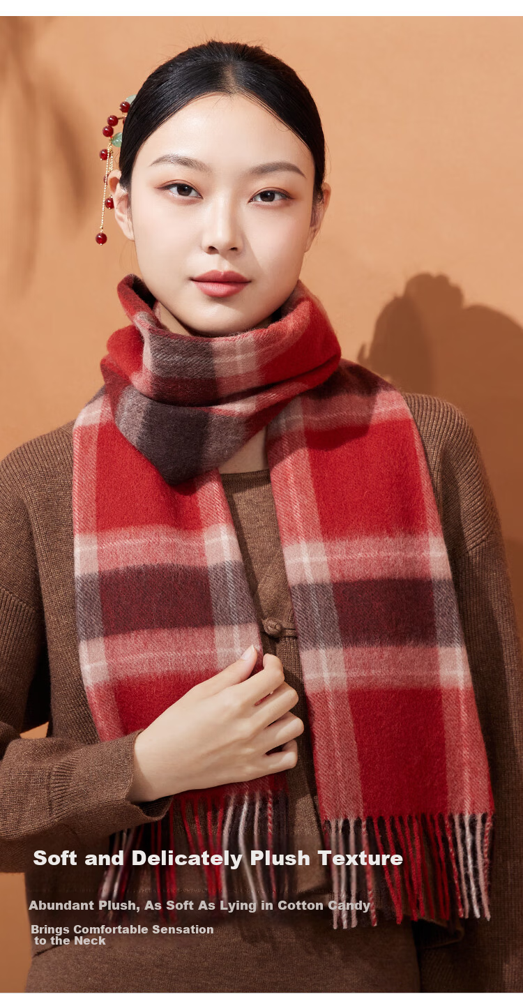 Hodo 100% Pure Wool Women's Plaid Scarf Warm Cold-Resistant Neck Warmer Gift Box for Girls New Year Birthday Present 5
