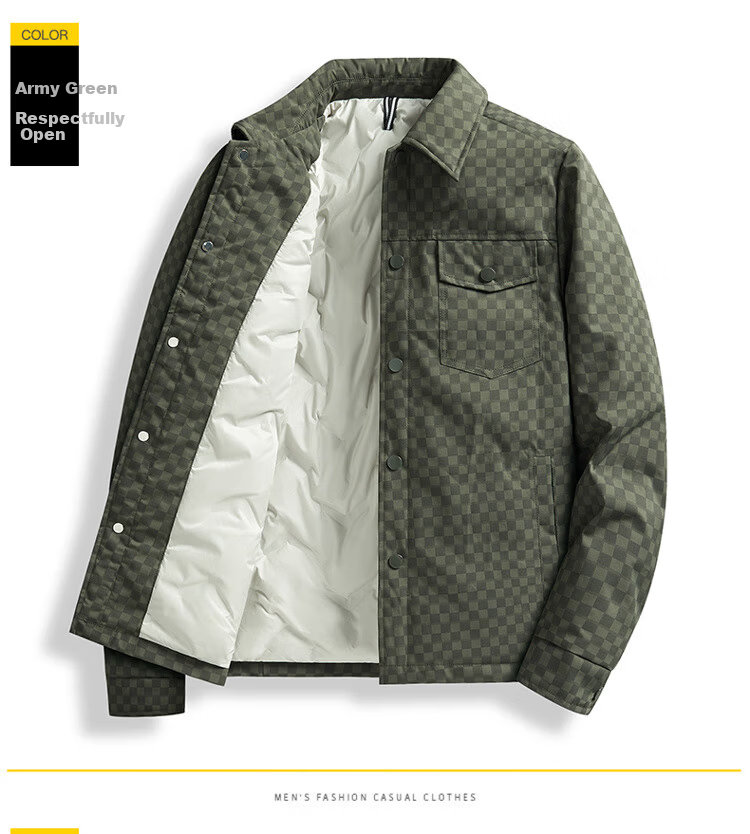 Miiow Men's Autumn Winter Down Jacket Casual Lapel Versatile White Duck Down Windproof Warm Black XL 8