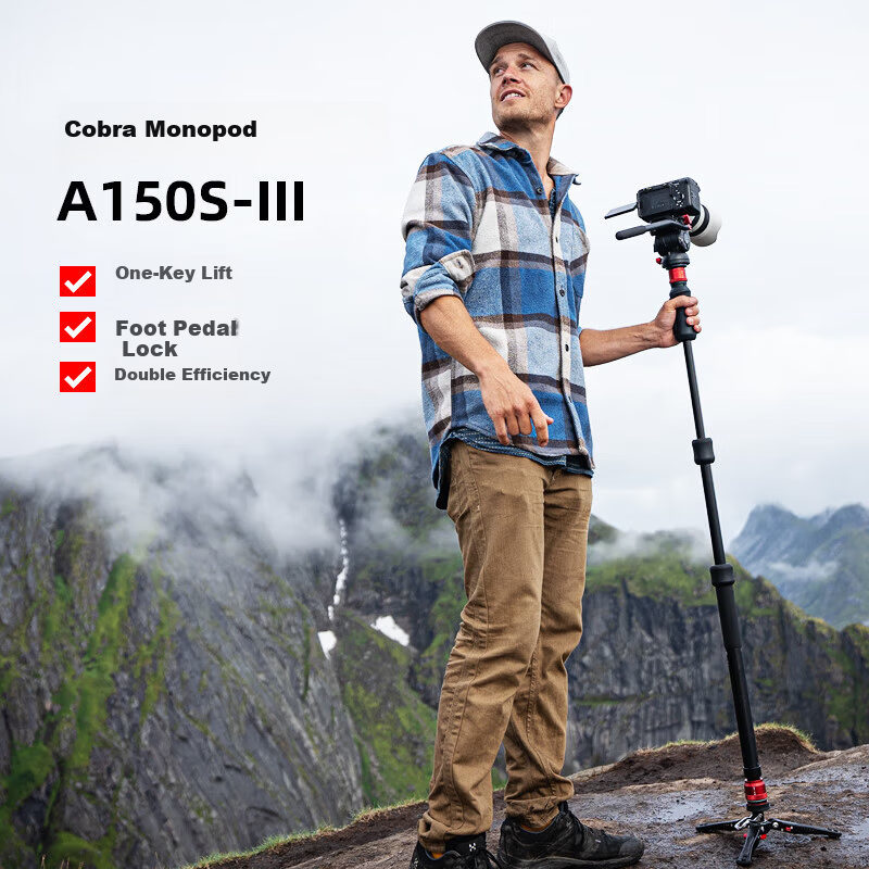 IFOOTAGE Cobra A150S Gen 3 Monopod with One-Touch Elevation Outdoor Portable DSLR Camera Professional Photography Videography Hydraulic Fluid Head Monopod Stand