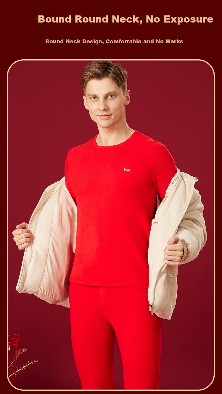 MiiOW Men's Red Thermal Underwear Set for the Year of the Horse with Wool and Silk, Including Underwear, Socks, and Gift Box 14