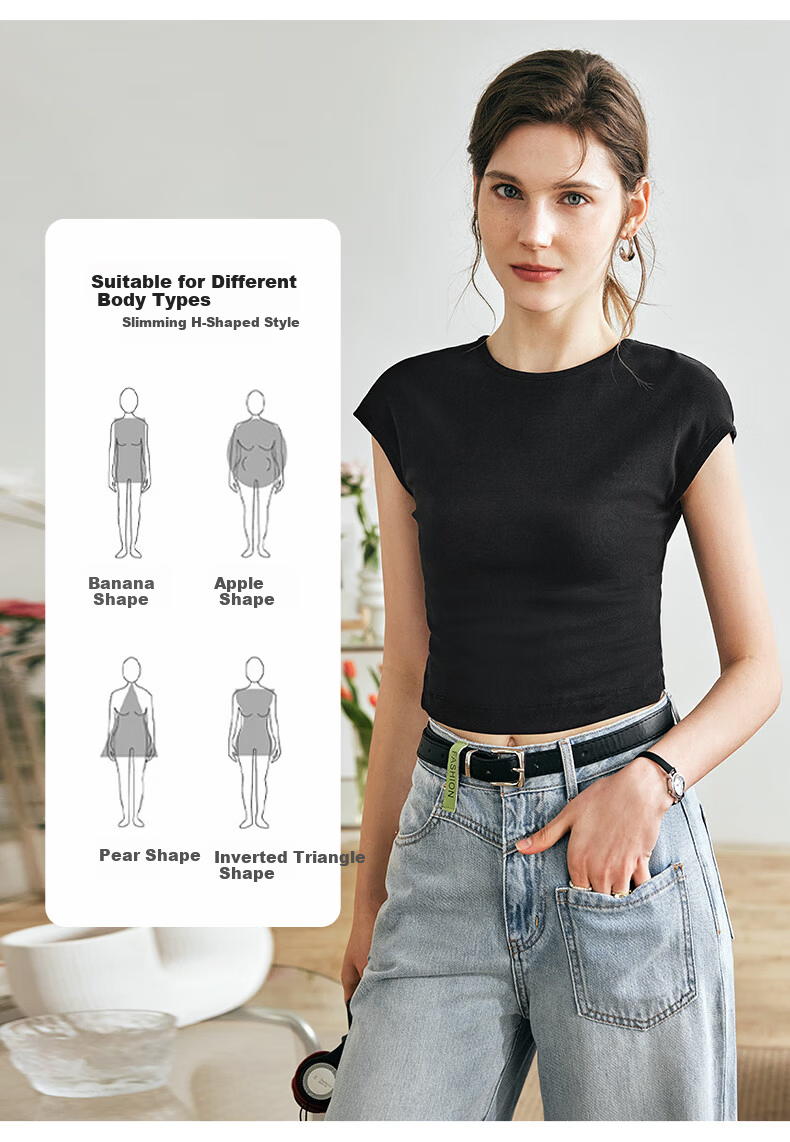 Olrain Cool Small Cap Sleeve Slim Fit Short Sleeve T-Shirt Summer Women's Short Top High Elastic Inner Wear Black S 5