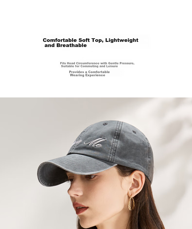 ELLE Baseball Cap for Women, All-Season Sun Protection Hat, Large Circumference High Crown Visibly Small Brim Cap for Men, Gift 37