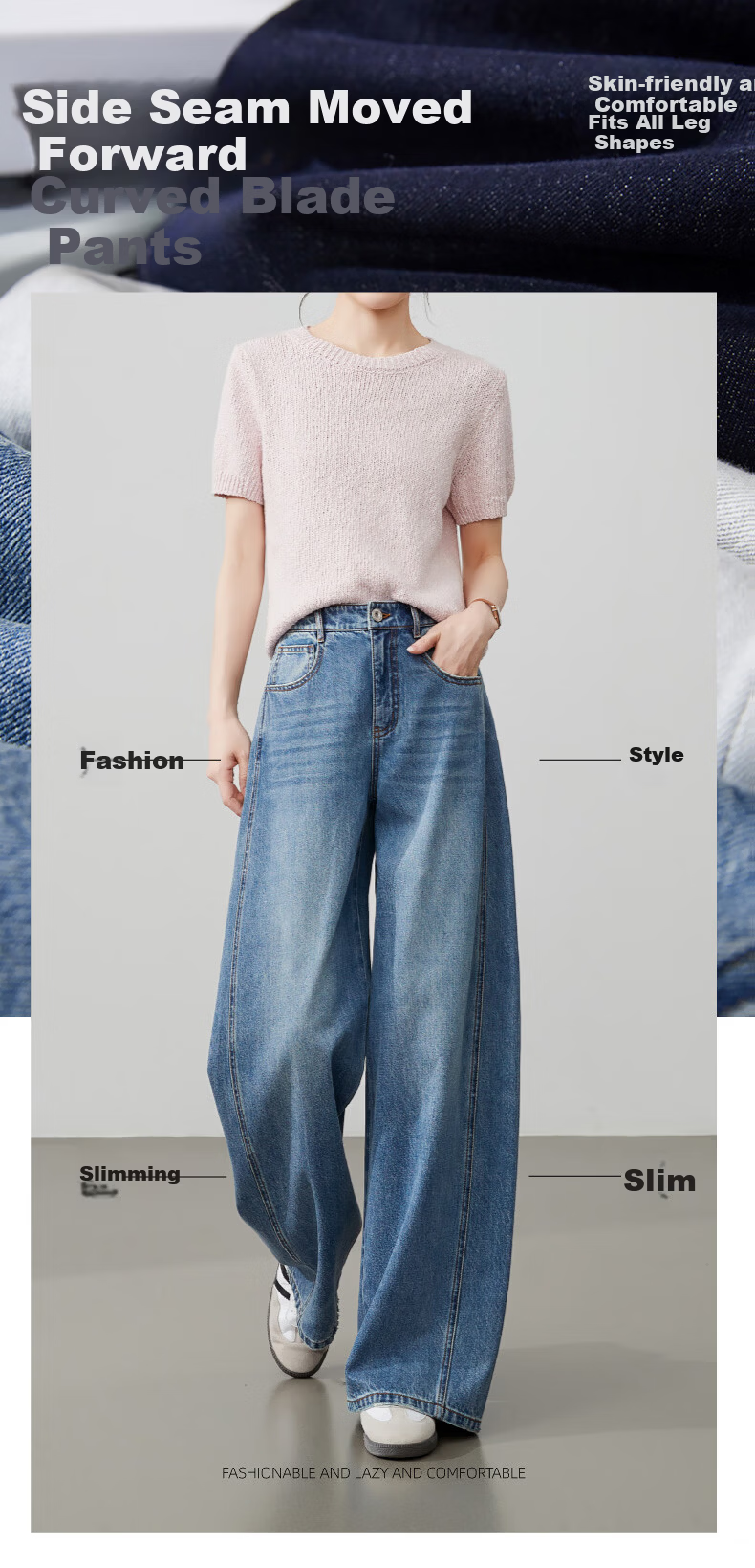 ESE-Y Curved Blade Women's Jeans 2026 Spring New Wide-Leg Straight Pants Denim Blue 25 1