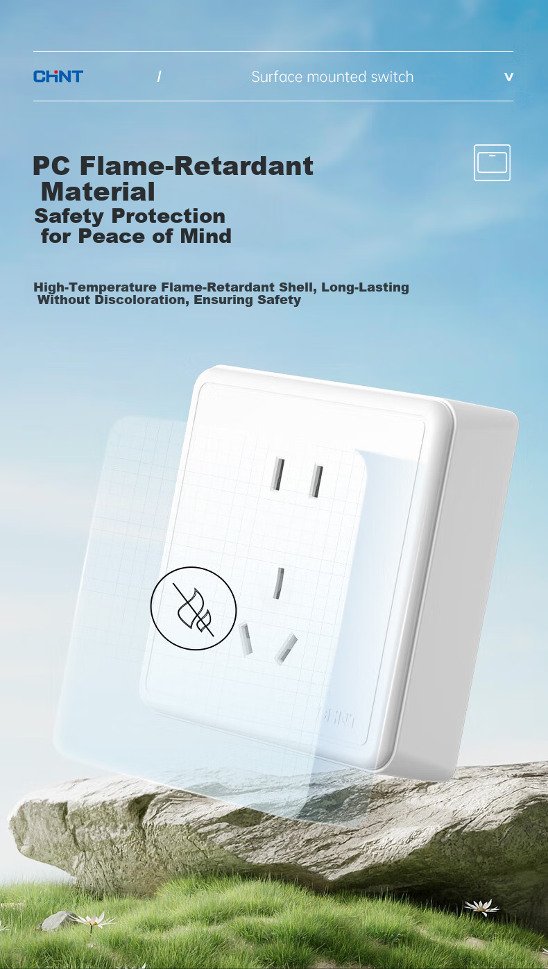 CHNT Surface Mounted Switch Socket Panel 1C Series Single Pole Single Control Three Hole 16A 7