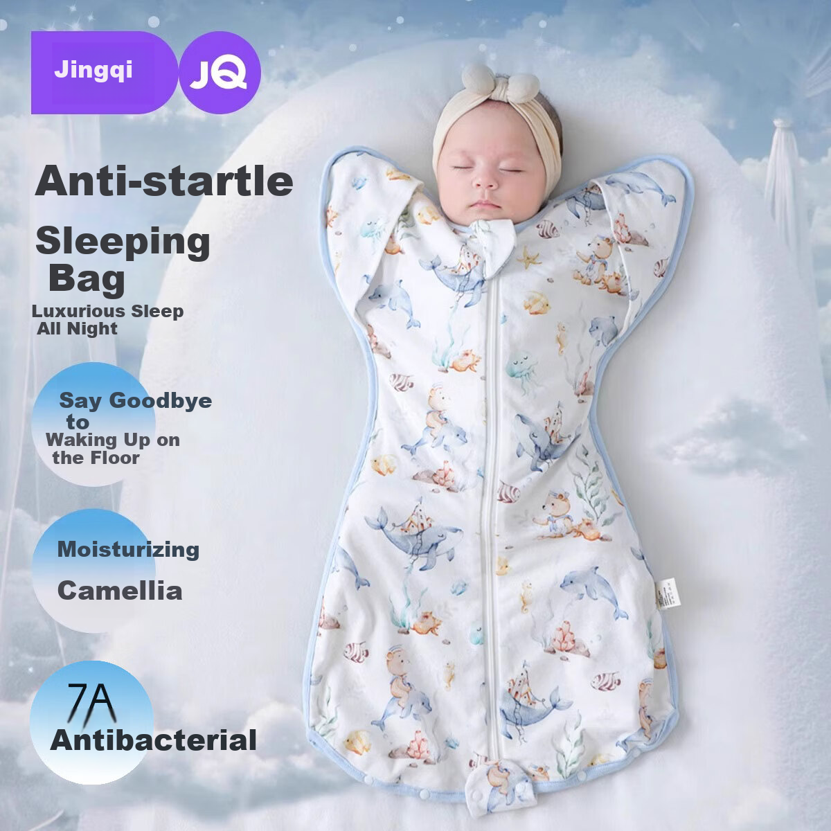 JOYNCLEON Newborn Baby Sleeping Bag Anti-startle Swaddle Pure Cotton Kick-proof Blanket Blue M jsd177270