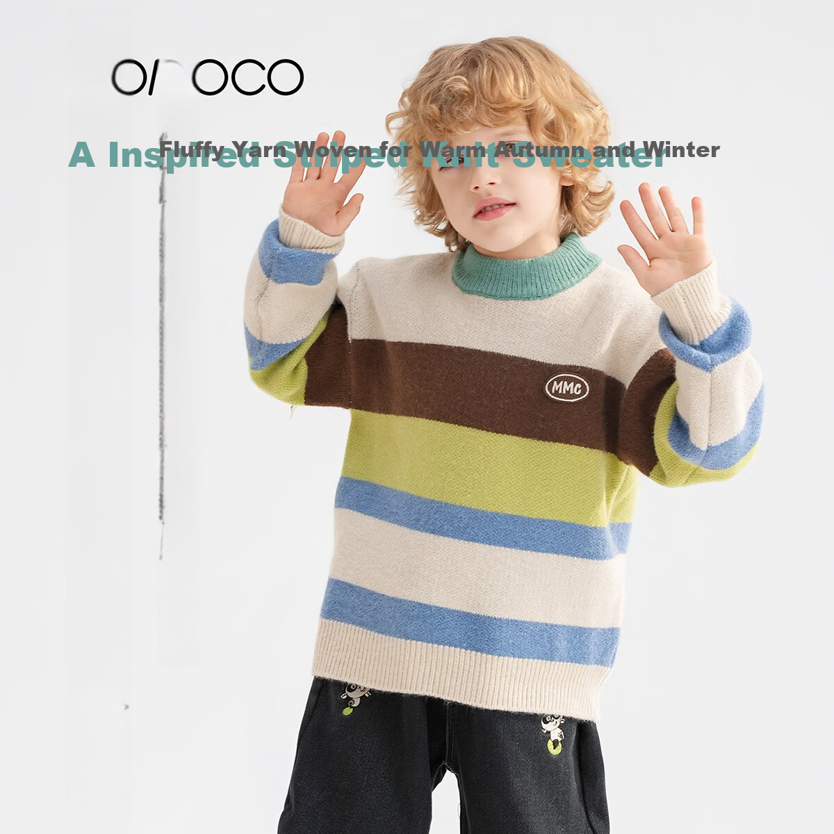 MOMOCO Boys' Sweater 2025 Winter Kids' Trendy Casual Striped Sweater Size 105