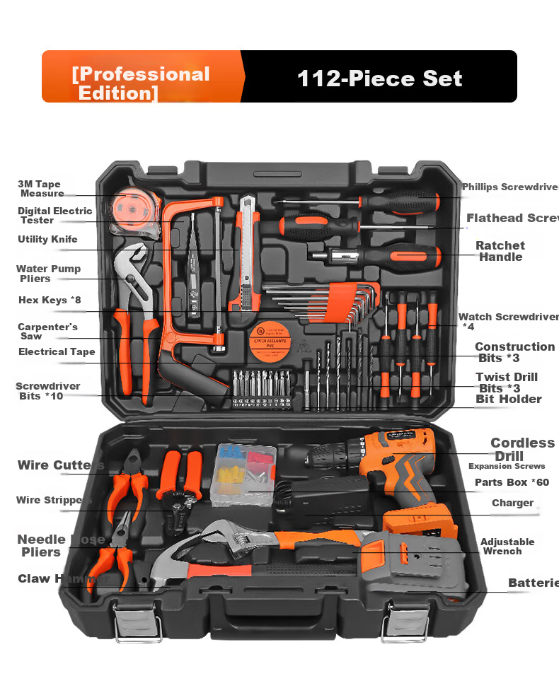 GREENER Brushless Drill Multi-Function Tool Kit Repair Set, 21V Brushless Dual-Speed Drill, 112 Pieces 8