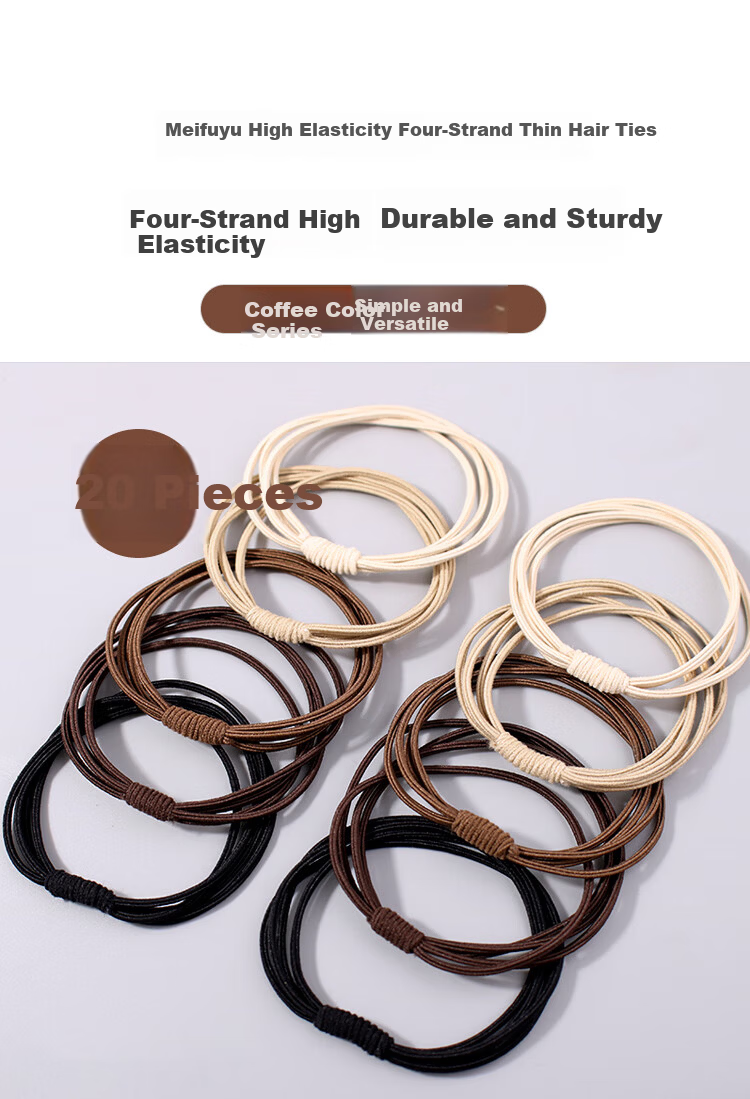 Meifuyu High Elasticity Four-Strand Thin Hair Ties 20 Pieces Elastic Hair Bands Hair Ropes MF8522 1