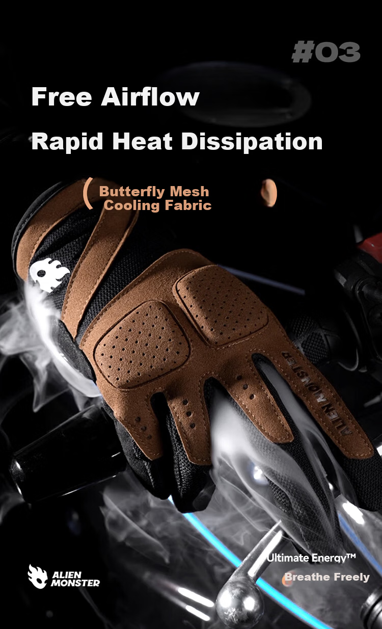 Alien Monster Extreme Summer Motorcycle Riding Gloves Ice Cooling Breathable Anti-Fall Touchscreen Compatible Rider Gear Gray S 4