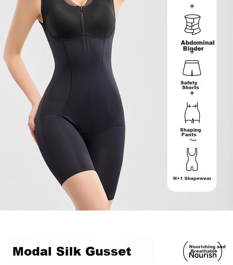 GRACEWELL Women's Zippered Shapewear Bodysuit Waist Cincher Hip Lifter Body Shaping Sculpting Garment with Built-in Bra Black 2XL 18
