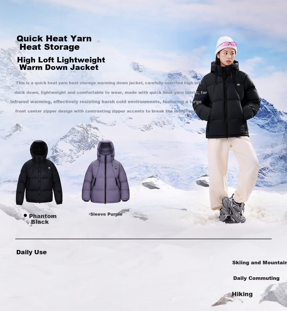 Panda Camel [Warm Pupu] Down Jacket Autumn Winter Ski Mountaineering Thickened Coat 9619X5 Phantom Black, XL 4