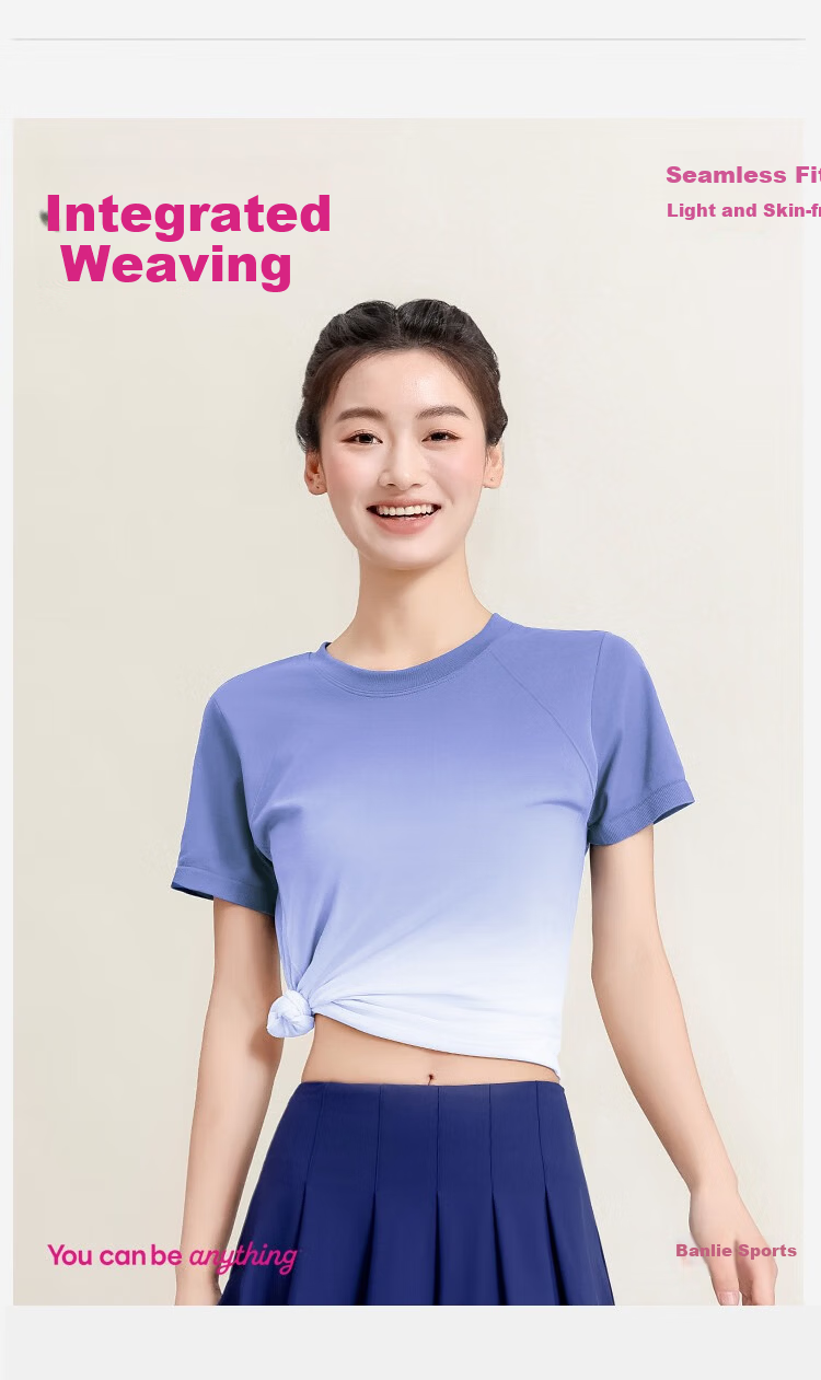 Barbie Women's Gradient Seamless Quick-Dry Short Sleeve Sports T-Shirt Thin Yoga Tee 1