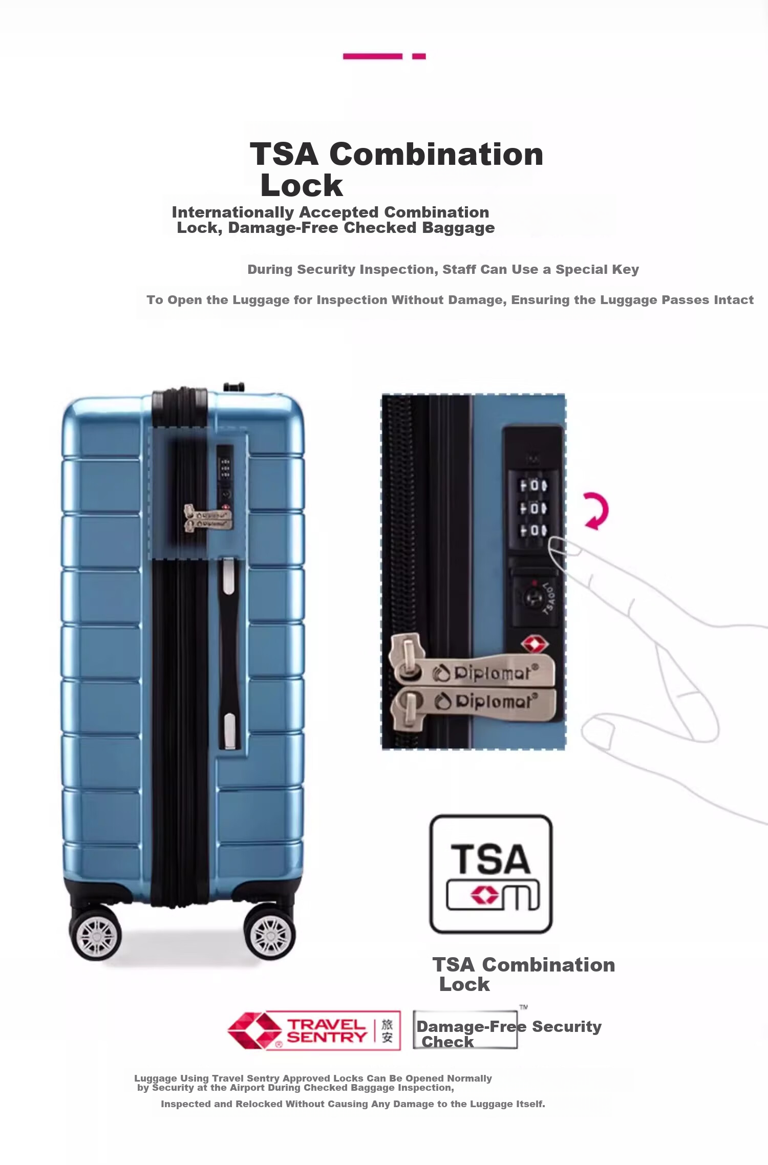 Diplomat Expandable Trolley Travel Suitcase with Password Lock TC-685T Matte Silver 20 Inch 5