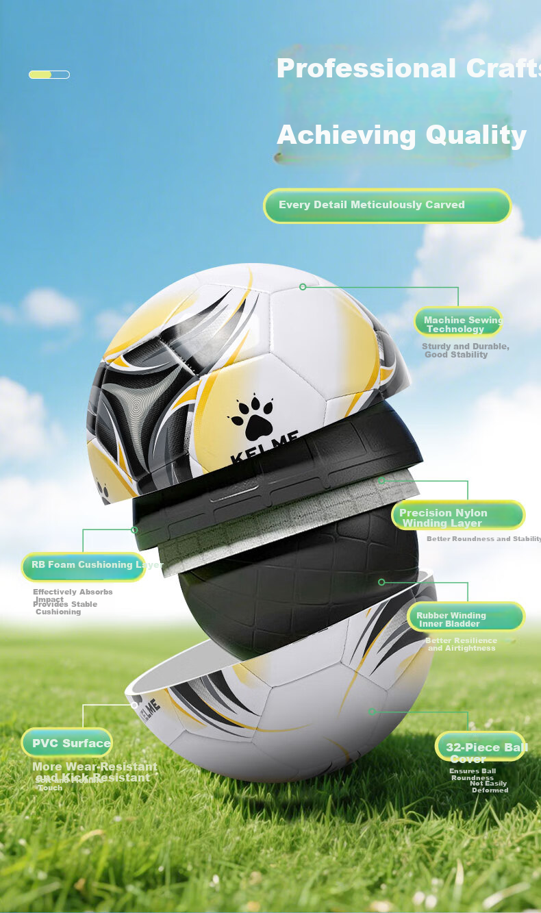 KELME Machine-Stitched Soccer Ball for Children And Adults, Middle School Entrance Exam Standard Competition Wear-Resistant Training Football Black Gold Size 5 5