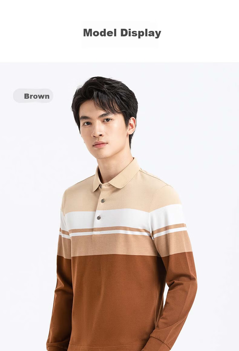 Langdun Long Staple Cotton Spring New Men's Long Sleeve Striped Polo Shirt Business Top 11