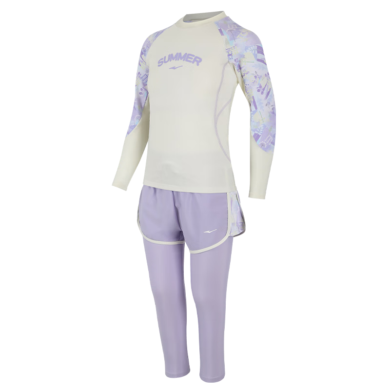 ERKE Kids Girls Long Sleeve Long Pants Sunscreen Swimwear Two-Piece Set Wetsuit Beach Vacation