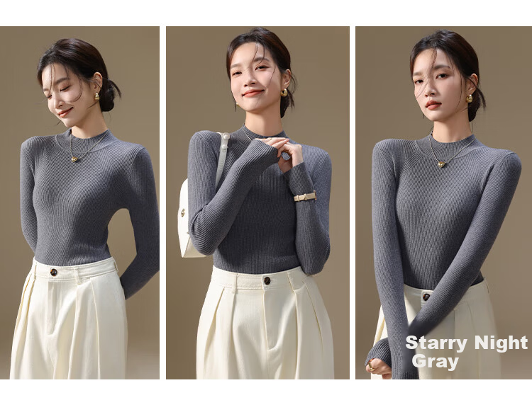 YUZHAOLIN Women's Half Turtleneck Knit Base Shirt Autumn Winter Inner Wear Little Chanel Style Sweater Black 17