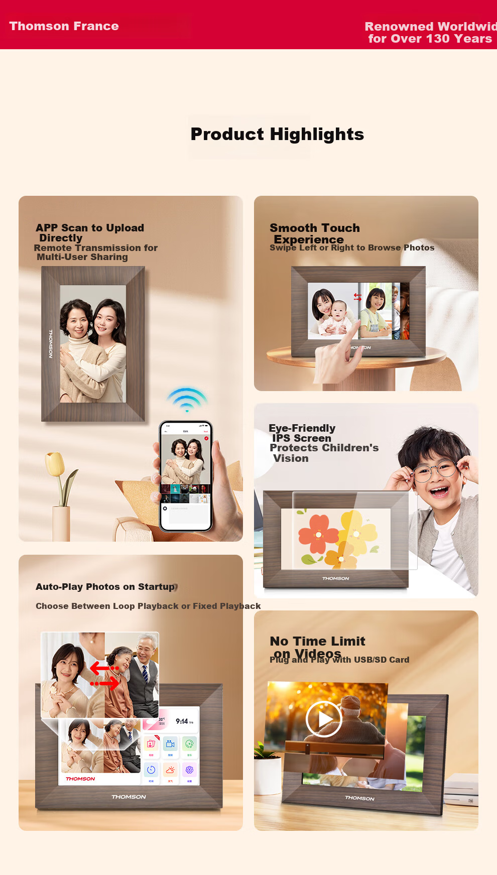THOMSON 7-Inch Family Sharing Digital Photo Frame Smart HD Cloud Frame Photo Video Music Player Gift 7001P 3