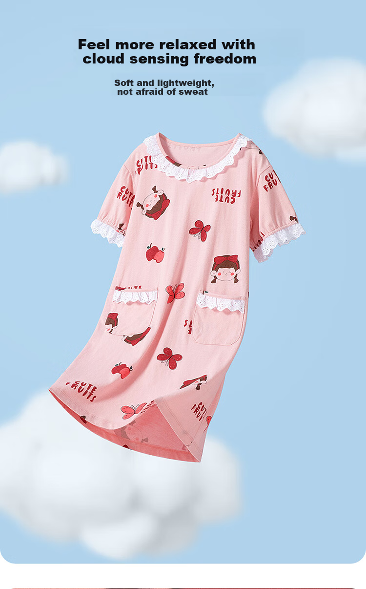 Dingguagua Girls' Princess Style Cotton Summer Thin Nightgown Children's Homewear Parent-Child Pajamas Size 160 4