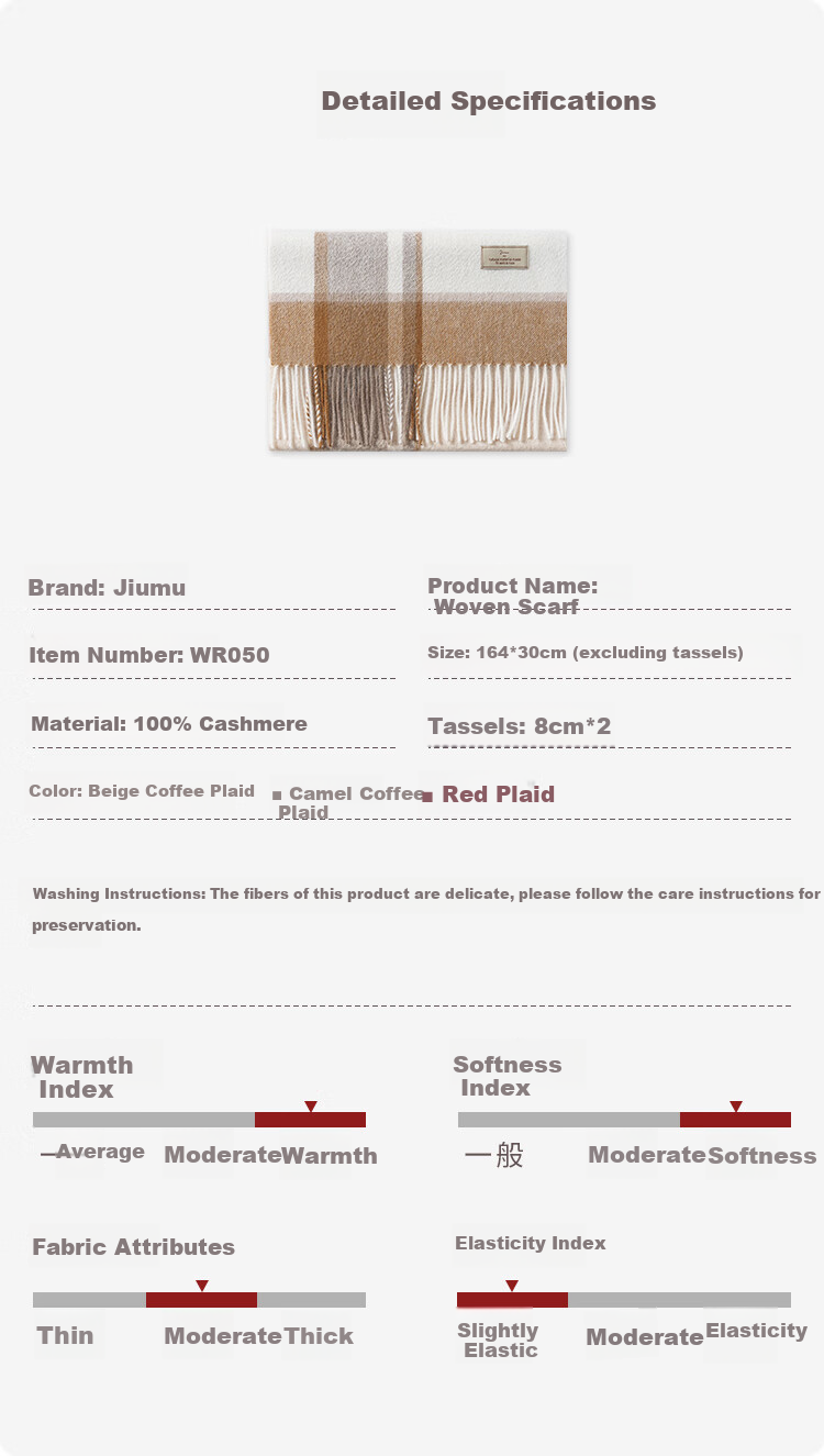 JIUMU 100% Cashmere Scarf Women Autumn Winter Shawl Warm Neck Warmer Birthday New Year Gift Box Set 9