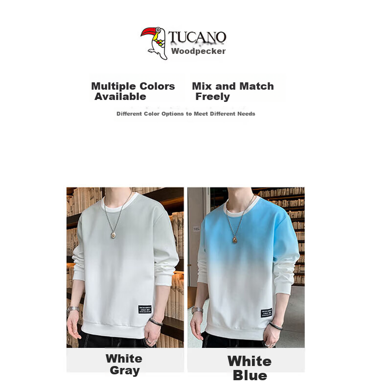 TUCANO Sweatshirt for Men, Spring And Autumn Men's Clothing, Round Neck Long-Sleeve T-Shirt, Casual Loose Pullover Men's Top, White And Blue, 4XL 5