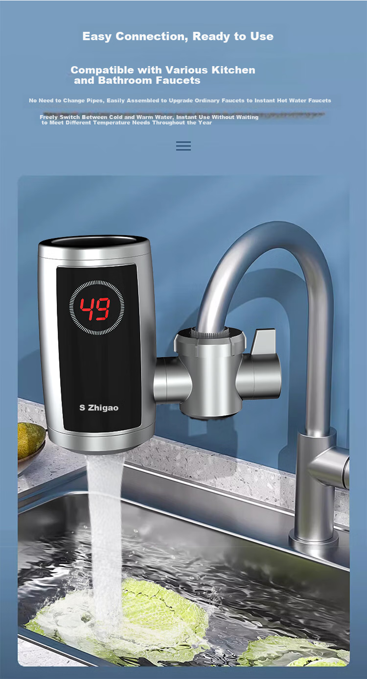 CHIGO Electric Instant Hot Water Faucet, No Installation, Fast Heating, Kitchen Hot and Cold Water Heater, Instant Electric Water Heater ZG-KBJ32 Plug-in Model 3