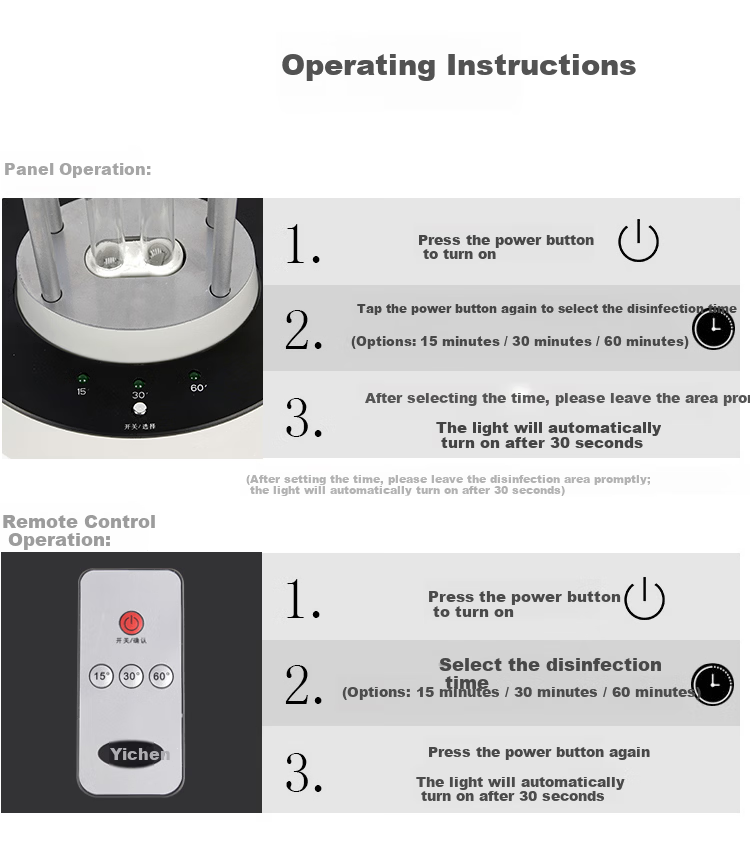 Yichen 100W UV Sterilization Lamp Household Disinfection Light Kindergarten Factory Mite Removal Ozone-Free Human Body Sensor 13