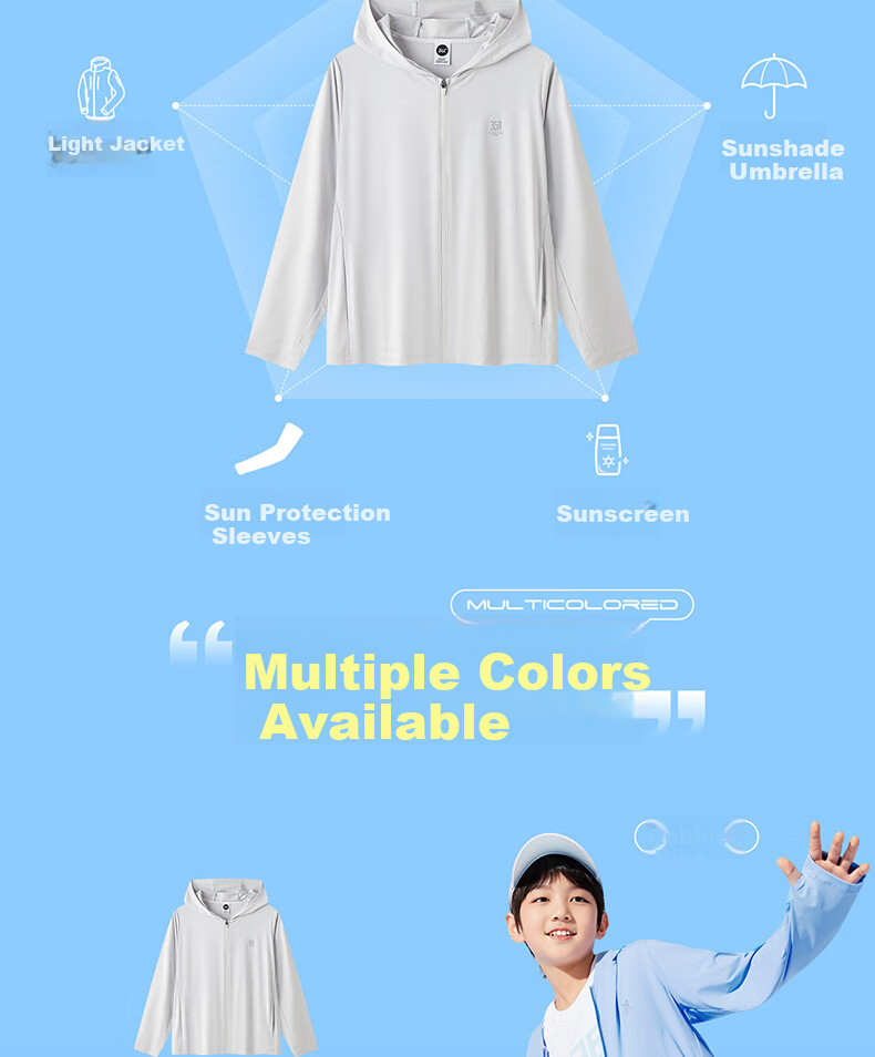 361° Kids Sun Protection Jacket 26 Summer Boys and Girls Sports Outdoor Breathable Ice Skin Hooded Lightweight Coat Gray 130 12