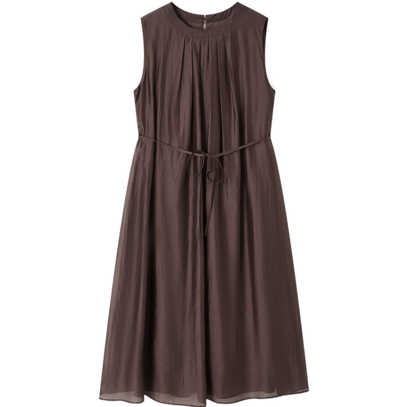 Demana Oxygen Lenzell Summer Sleeveless Pleated Waistband Loose Slim Fit Dress for Women Premium
