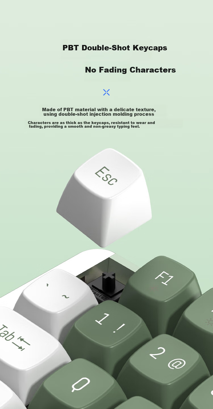 AUSDOM HOLA108 Wireless Keyboard and Mouse Combo Office Gaming Mechanical Keyboard 108-Key Anti-Ghosting Full Layout Desktop Computer Set Green White 11