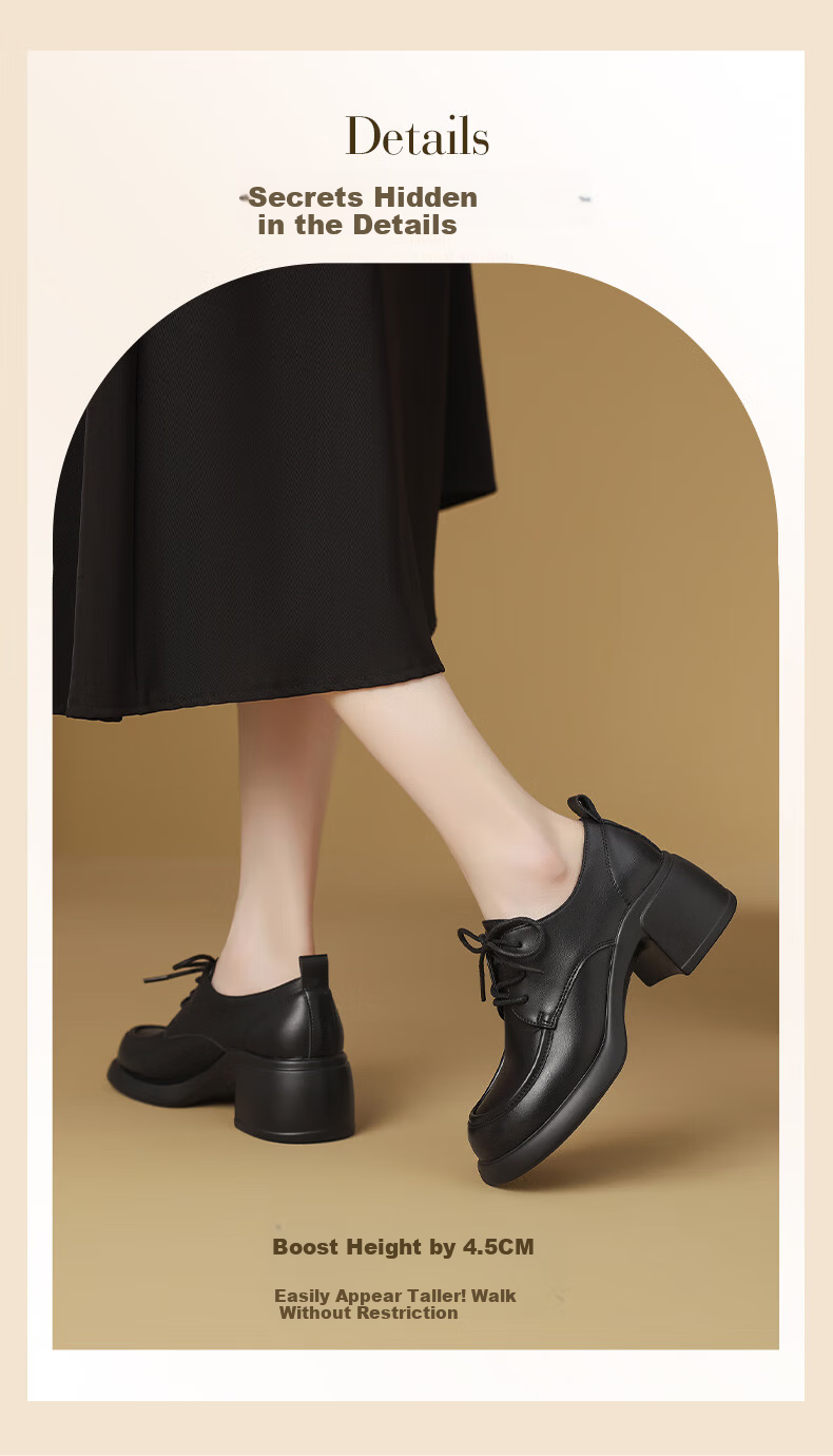 MULINSEN Women's Autumn Winter Fashion Versatile Loafers Thick Sole Height Increasing Commuter Leather Shoes Black Size 39 2