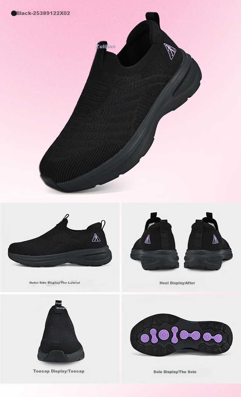 Zulijian Women's Elderly Shoes Breathable Slip-On Mom Shoes Soft Sole Non-Slip Middle-Aged and Senior Walking Shoes 9122 Black Size 36 3