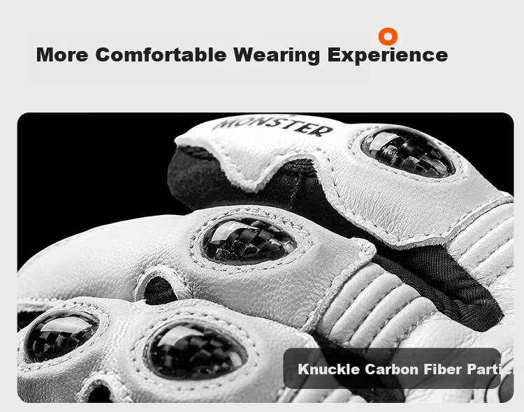 Alien Monster Ant King Motorcycle Gloves Carbon Fiber Anti-Fall Breathable Genuine Leather Riding Windproof Motorbike Gear Four Seasons Langxun White M 13
