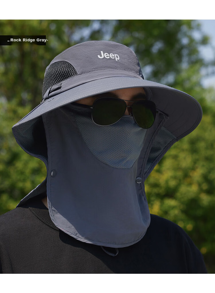 JEEP Men's Sun Protection Hat UV Protection Summer Fisherman Outdoor Hiking Wide Brim Sun Hat 9