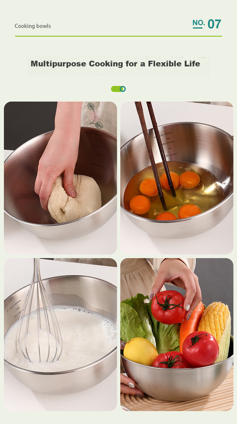 Aomeiyou 304 Stainless Steel Bowl 22cm for Washing Vegetables, Kneading Dough, Beating Eggs, Household Kitchen Salad Mixing Bowl with Straight Edge 9