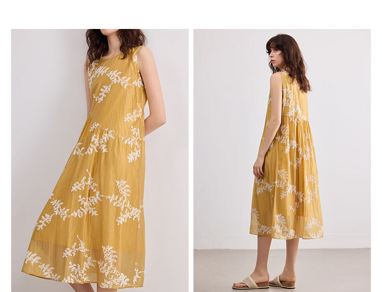 Demana [Lycra Breath Poem] Summer Vacation Style 3D Embroidered Sleeveless Patchwork Elegant Mid-Length Dress for Women 9