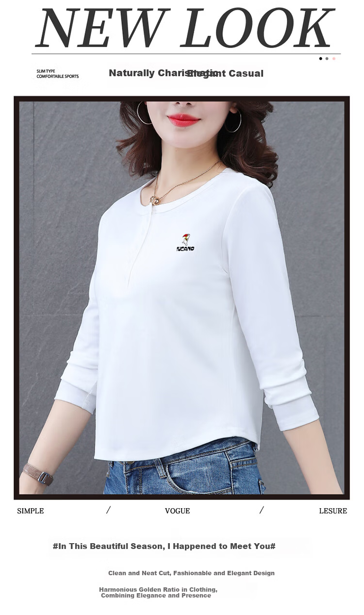TUCANO Women's Pure Cotton Long Sleeve T-Shirt, Basic Spring and Autumn Crew Neck, Plus Size, Slim Fit Casual Top, White, M 1