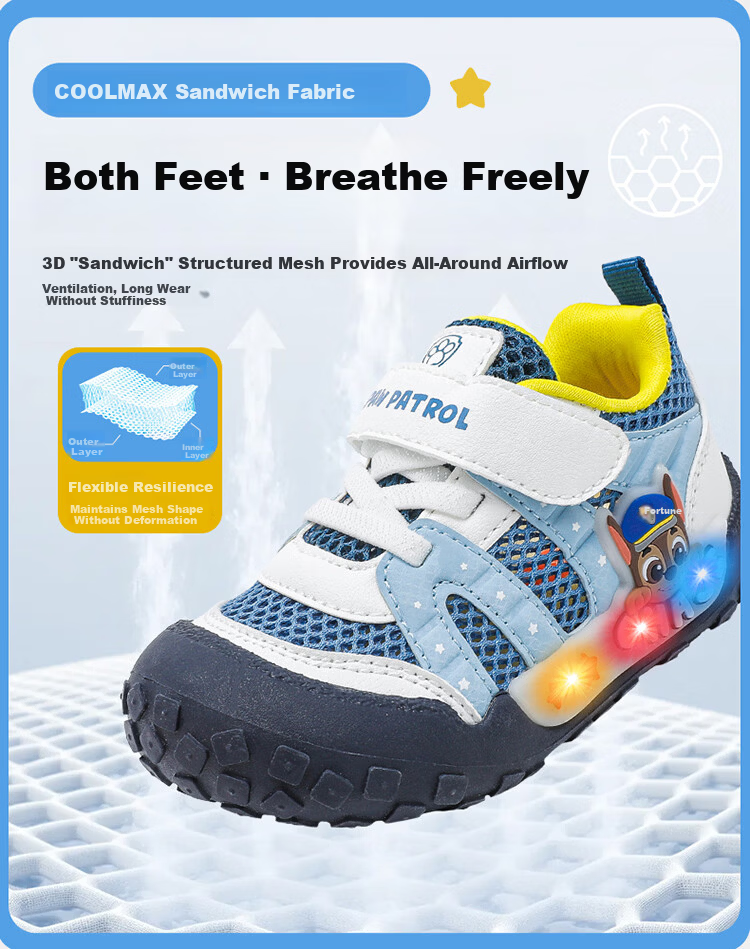 PAW PATROL 2026 Summer New Breathable Mesh Sports Casual Sandals Unisex Kids Light-Up Shoes 7