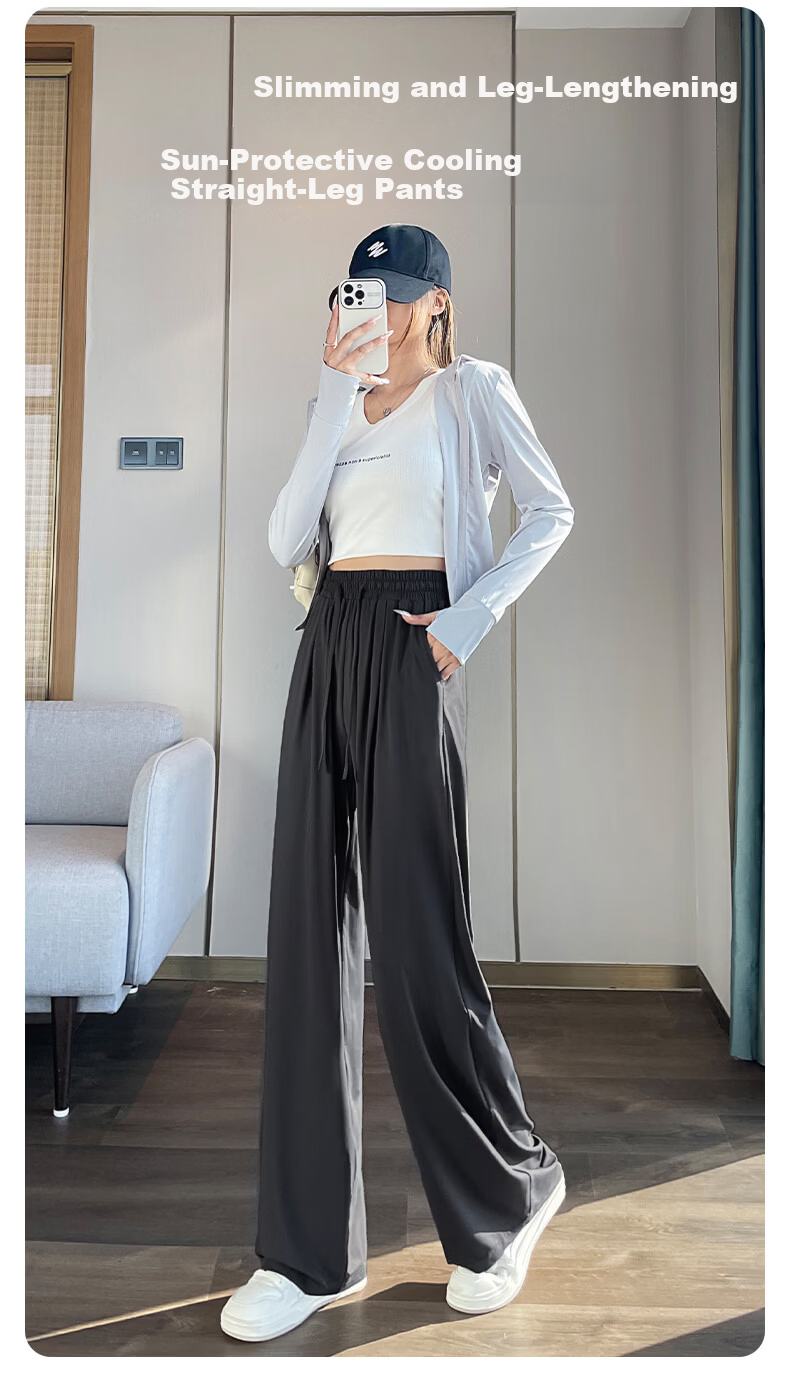 Baleno S&K UPF50+ Women's Sunscreen Pants 2026 Summer New Ice Cool Breathable High Waist Straight Slim Casual Pants 2