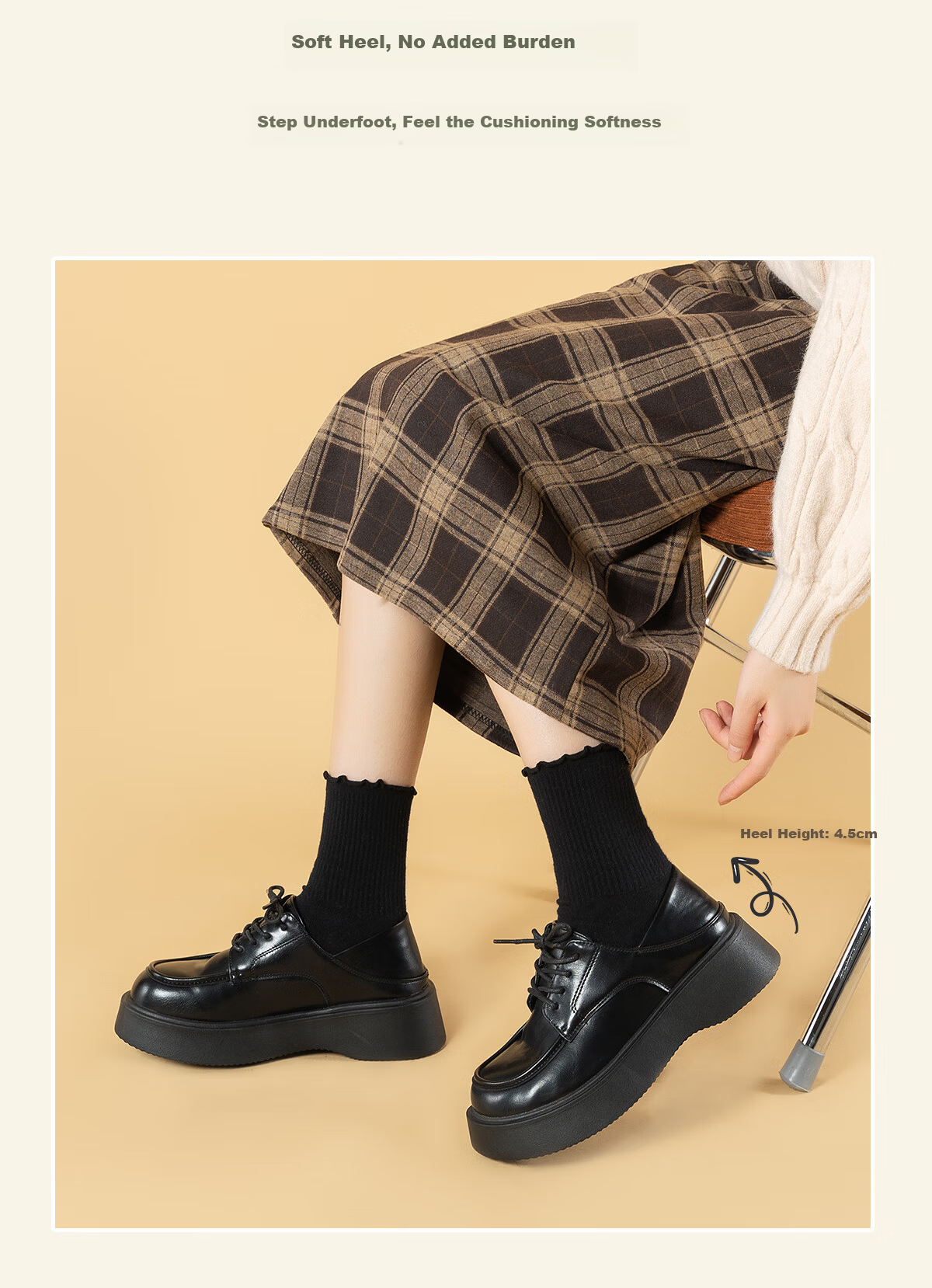 Warrior British Style Women's Small Leather Shoes Spring Summer Versatile Thick Sole Loafers Fashion Comfortable Casual Shoes Black Size 35 8