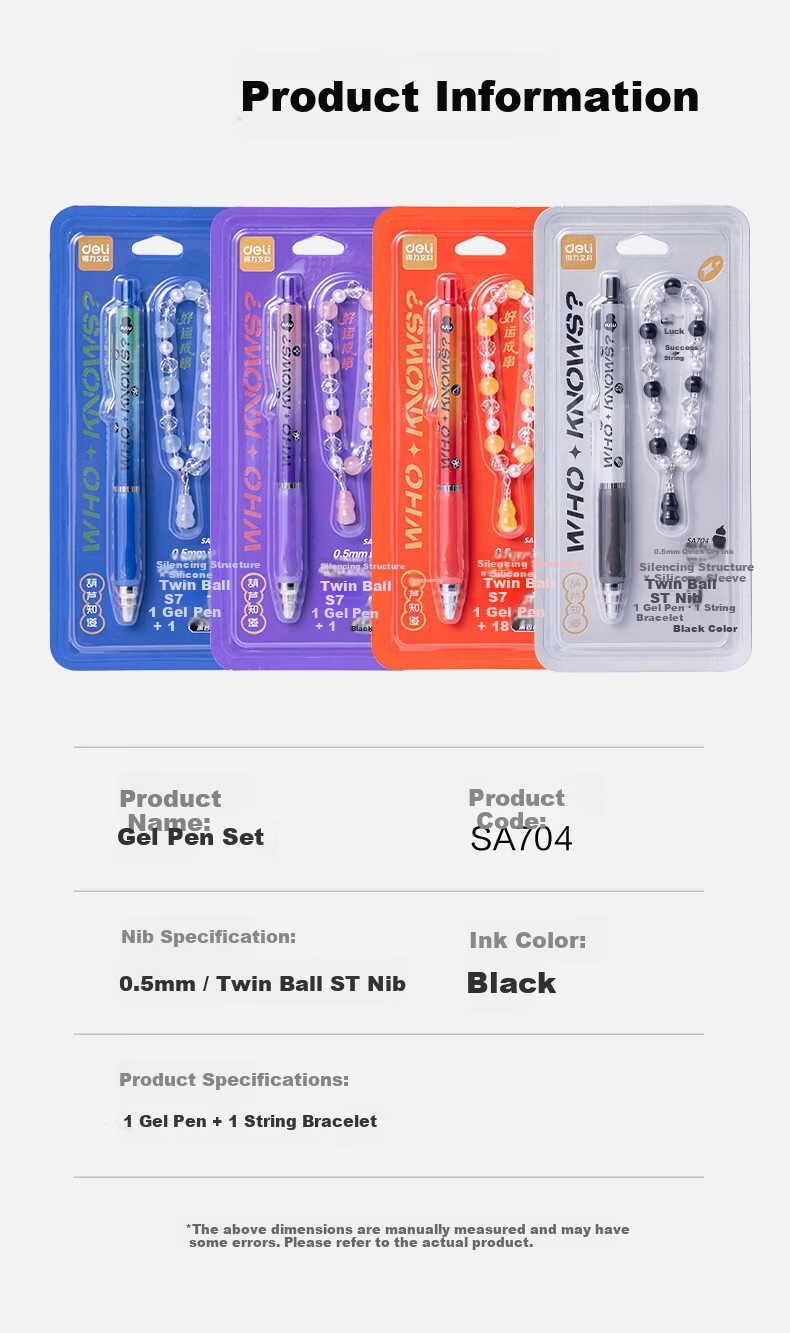 Deli Gourd Shaped Quick-Dry Retractable Gel Pen 0.5mm Dual Ballpoint ST Tip Student Exam Pen Set (1 Pen + 1 Bracelet) Random Color SA704 11