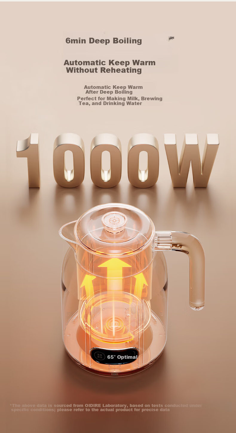 OIDIRE Smart Temperature Control Kettle Electric Water Kettle Multi-Stage Temperature Adjustment 316 Stainless Steel Seamless Inner Liner Insulated Health Kettle 1.2L ODI-DR10 4
