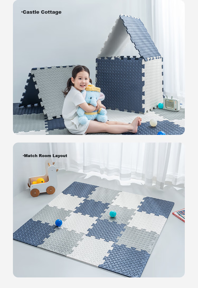 JD Jingzao Little Magic Cube Crawling Mat PE Foam Interlocking Floor Mat Bedroom Living Room Anti-Fall Non-Slip Soundproof 30*30cm*16 Pieces 5