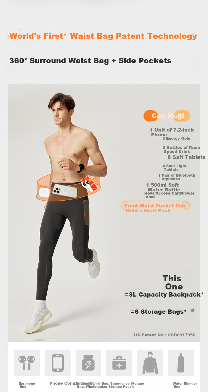 Feibit Thick Fleece Long Pants 3.0 Men's Sweat-Wicking Running Compression Waist Bag Pants Warm Training Wear Classic Black XS 11