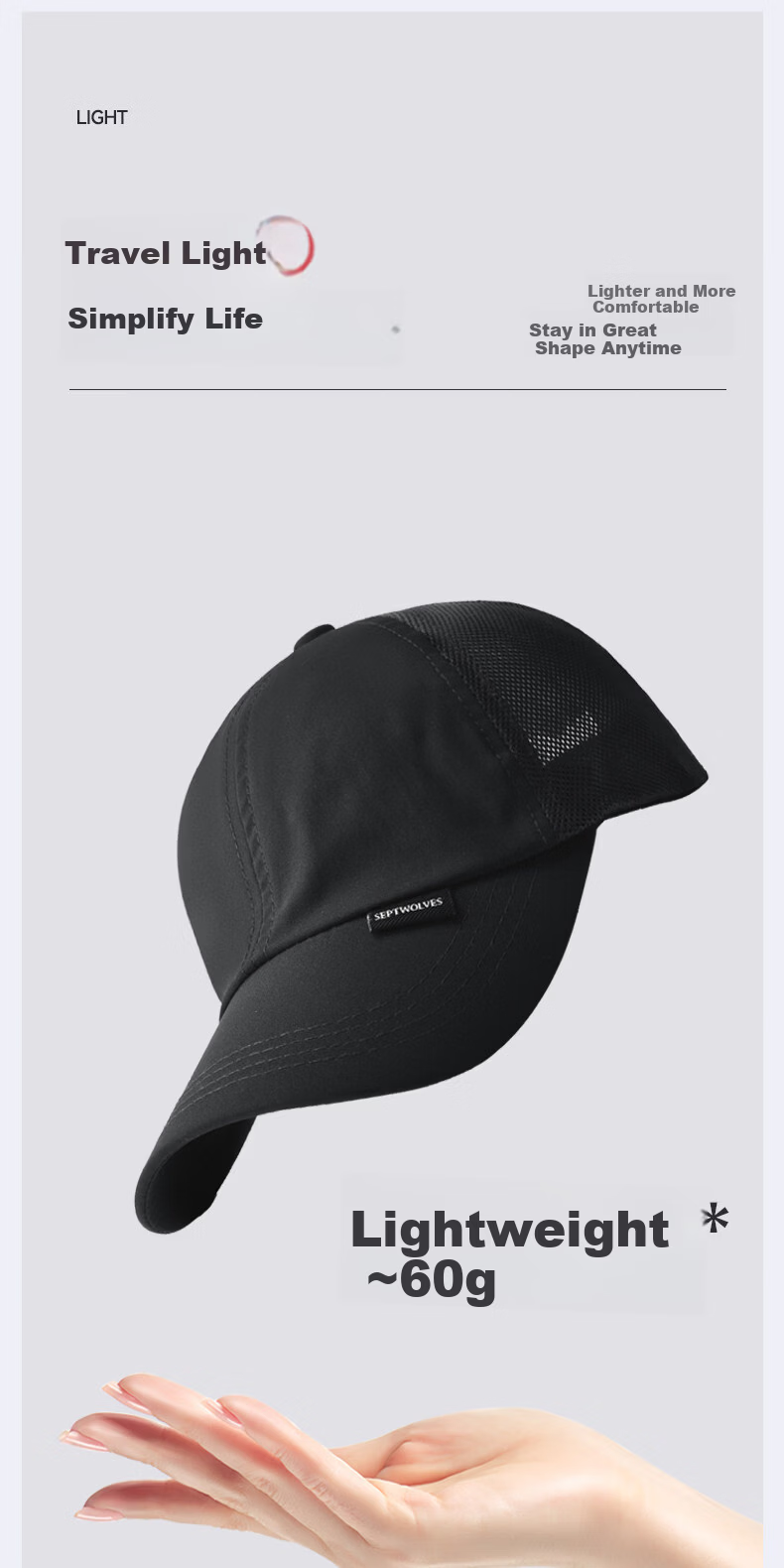 Septwolves Men's Baseball Cap New Quick-Dry Sun Protection Breathable Adjustable Casual Duckbill Hat 11