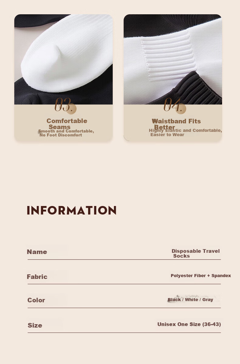 Baicaoyuan Disposable Socks Unisex Summer Thin Short Ankle Socks Travel Wash-Free No-Show Socks 11