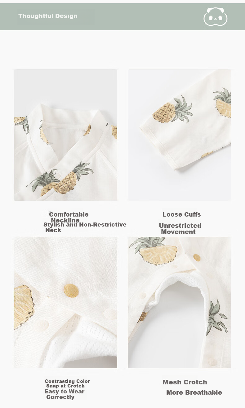 Guaiqi Bear Moisturizing Avocado Antibacterial Gauze Newborn Baby Romper Monk Suit Summer Thin Baby Jumpsuit 7
