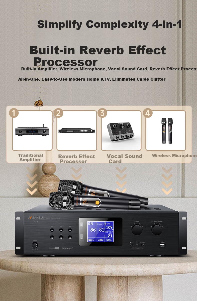 SANSUI KF4 Home KTV Audio Amplifier Fixed Impedance Power Amplifier Smart Bluetooth Amplifier for Home Cassette Speaker 4