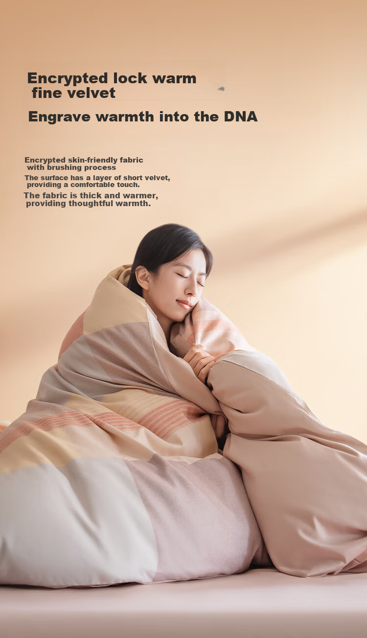 JD Jingzao Brushed Printed 4-Piece Bedding Set 7A Antibacterial Autumn Winter Warm Thick Durable Sheet Duvet Cover Pillowcase Warm Cloud Plaid 1.5m 7